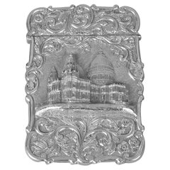 Antique Victorian Sterling Silver Castle-Top Card Case by Nathaniel Mills
