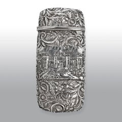 Antique Victorian Sterling Silver Castle-Top Cigar Case, Nathaniel Mills 1839