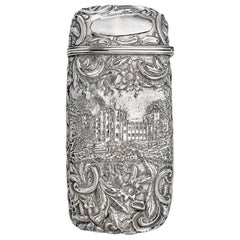 Antique Victorian Sterling Silver Castle-Top Cigar Case, Nathaniel Mills 1839