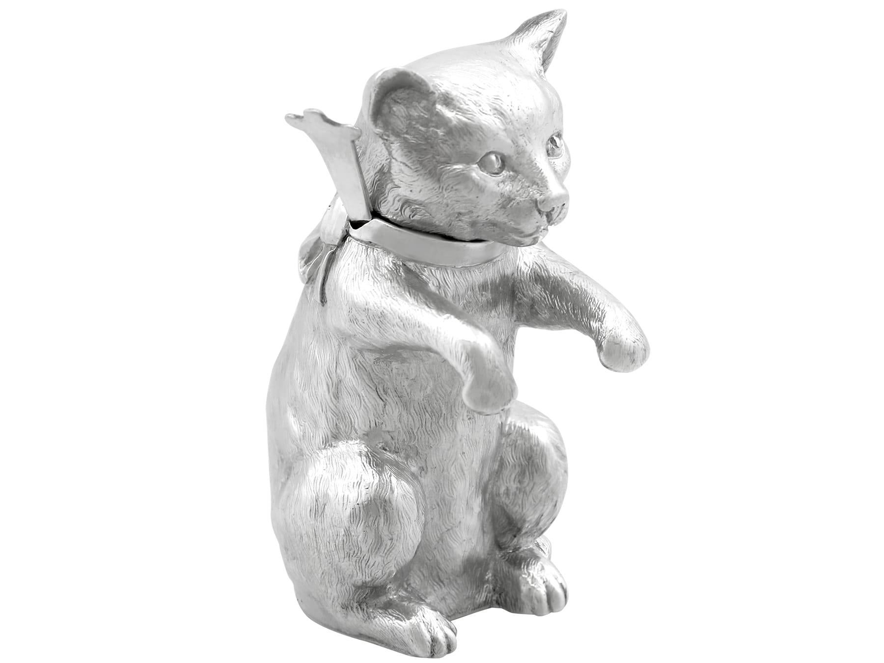 Antique Victorian Sterling Silver Cat Condiment Set For Sale 6