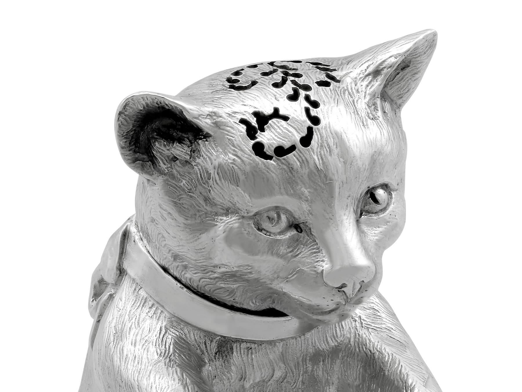 Antique Victorian Sterling Silver Cat Condiment Set For Sale 8