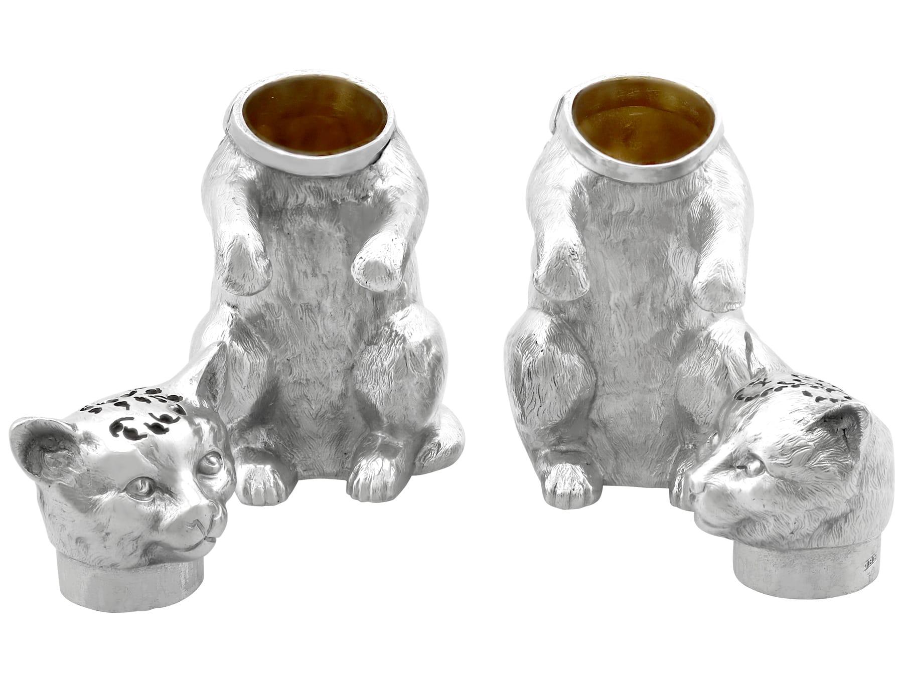 Antique Victorian Sterling Silver Cat Condiment Set For Sale 2