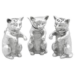 Used Victorian Sterling Silver Cat Condiment Set