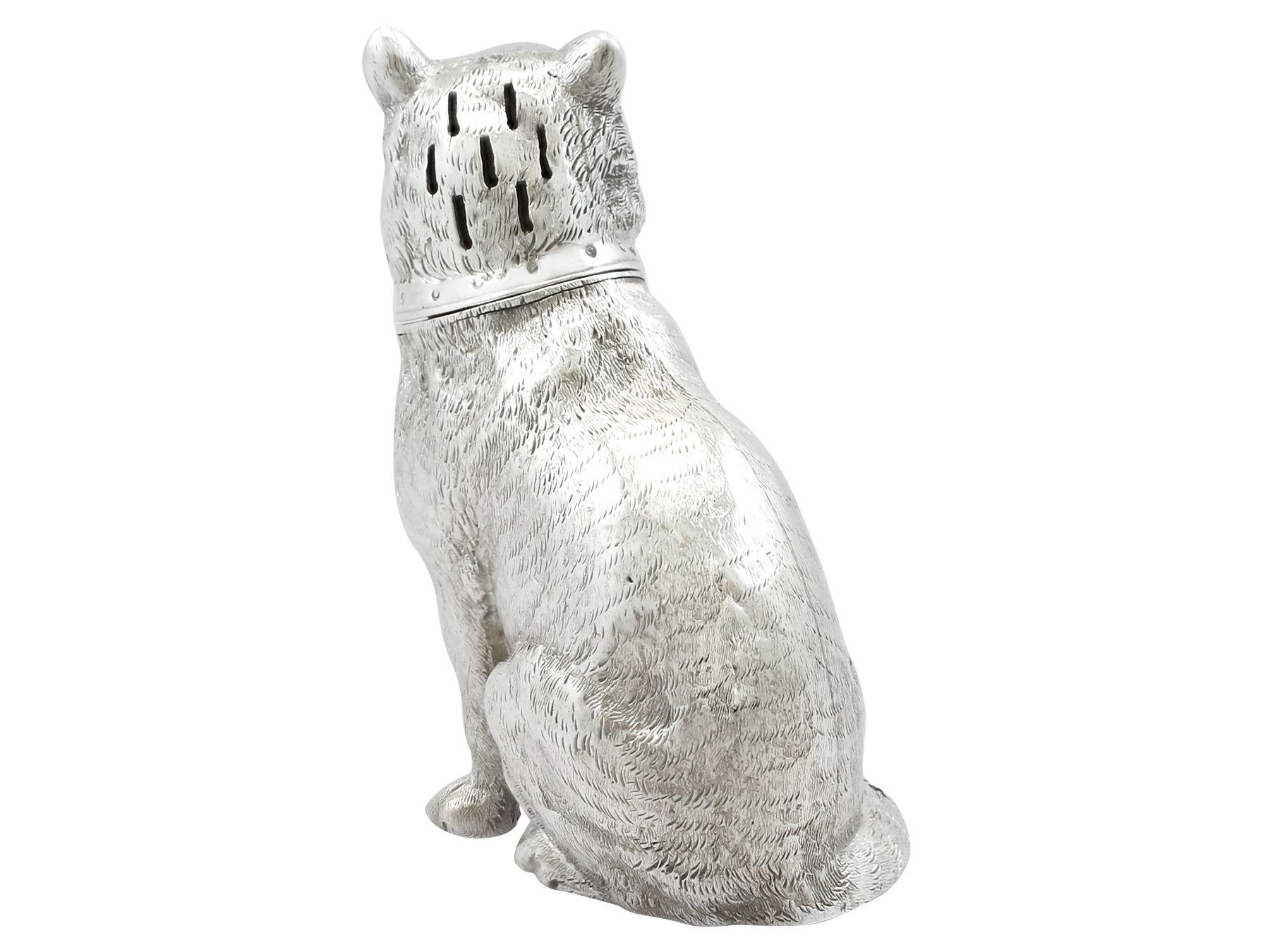 English Antique Victorian 1876 Sterling Silver Cat Shaker