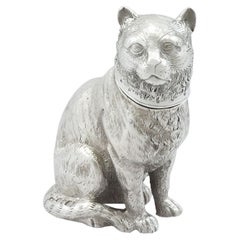 Antique Victorian Sterling Silver Cat Shaker, 1876