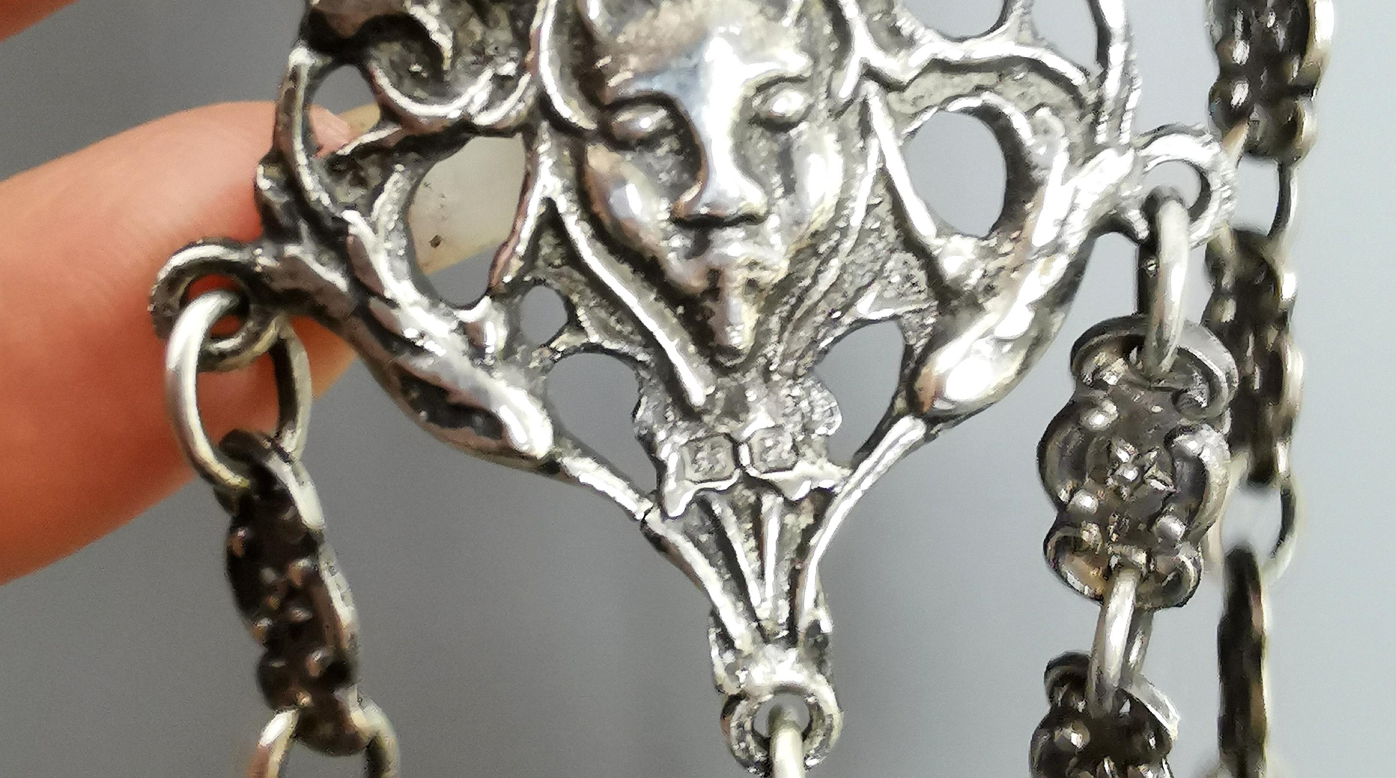 Women's Antique Victorian sterling silver Chatelaine, Art Nouveau 