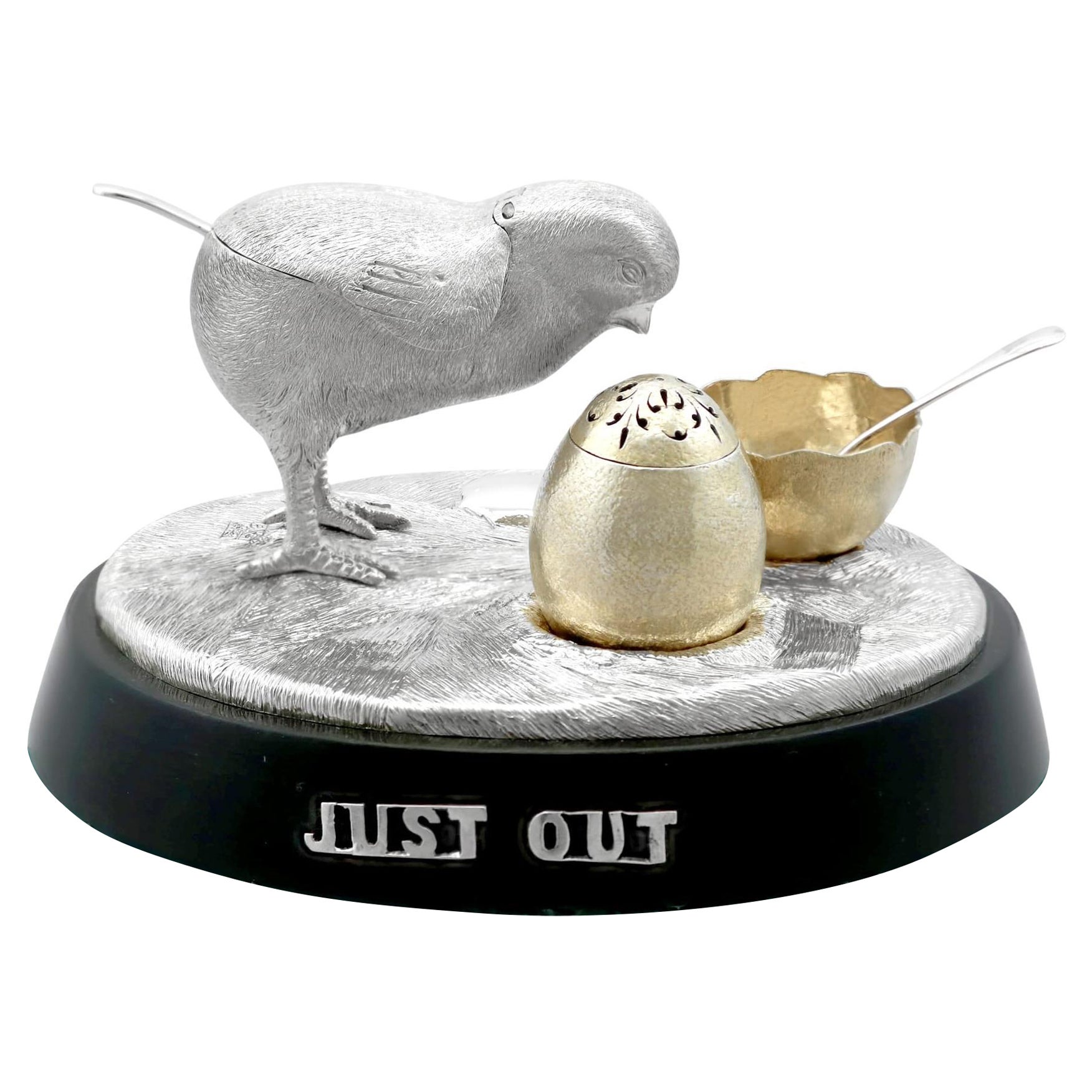 Antique Victorian Sterling Silver Chick Condiment Set For Sale