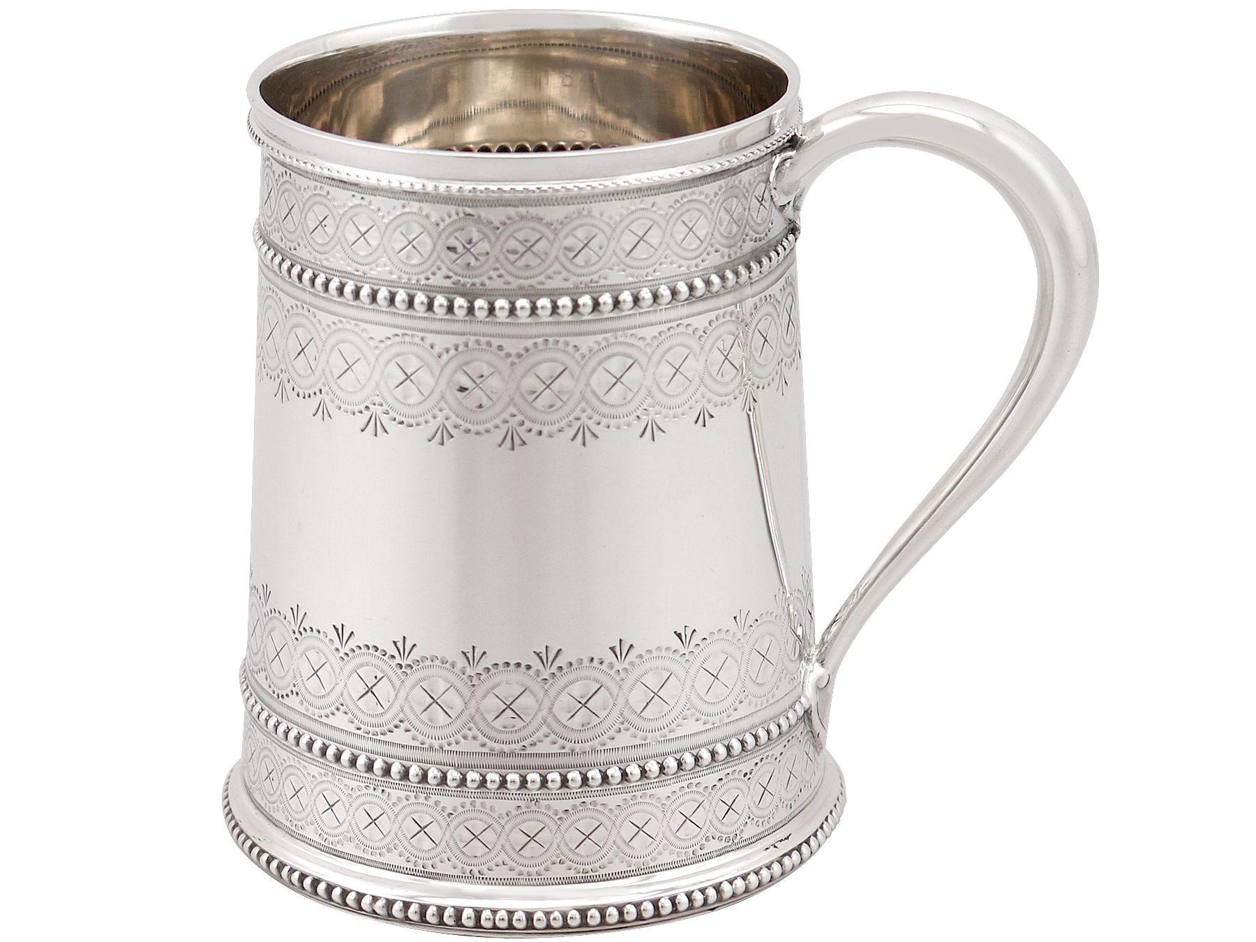 Late 19th Century Antique Victorian 1881 Sterling Silver Christening Mug For Sale