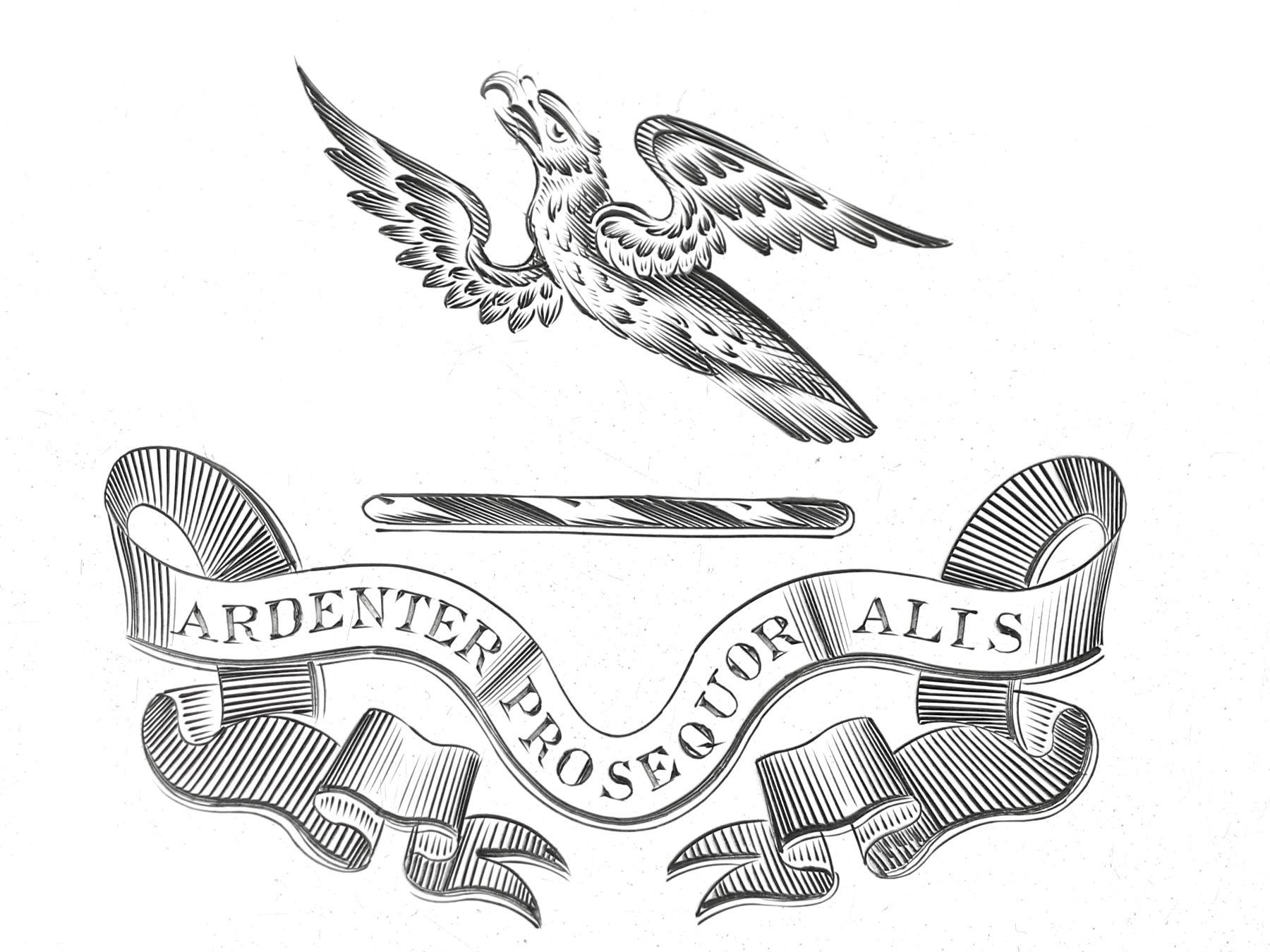 Motto vittoriano 'Ardenter prosequor alis' inciso in argento Sterling Cigar Box in vendita 1