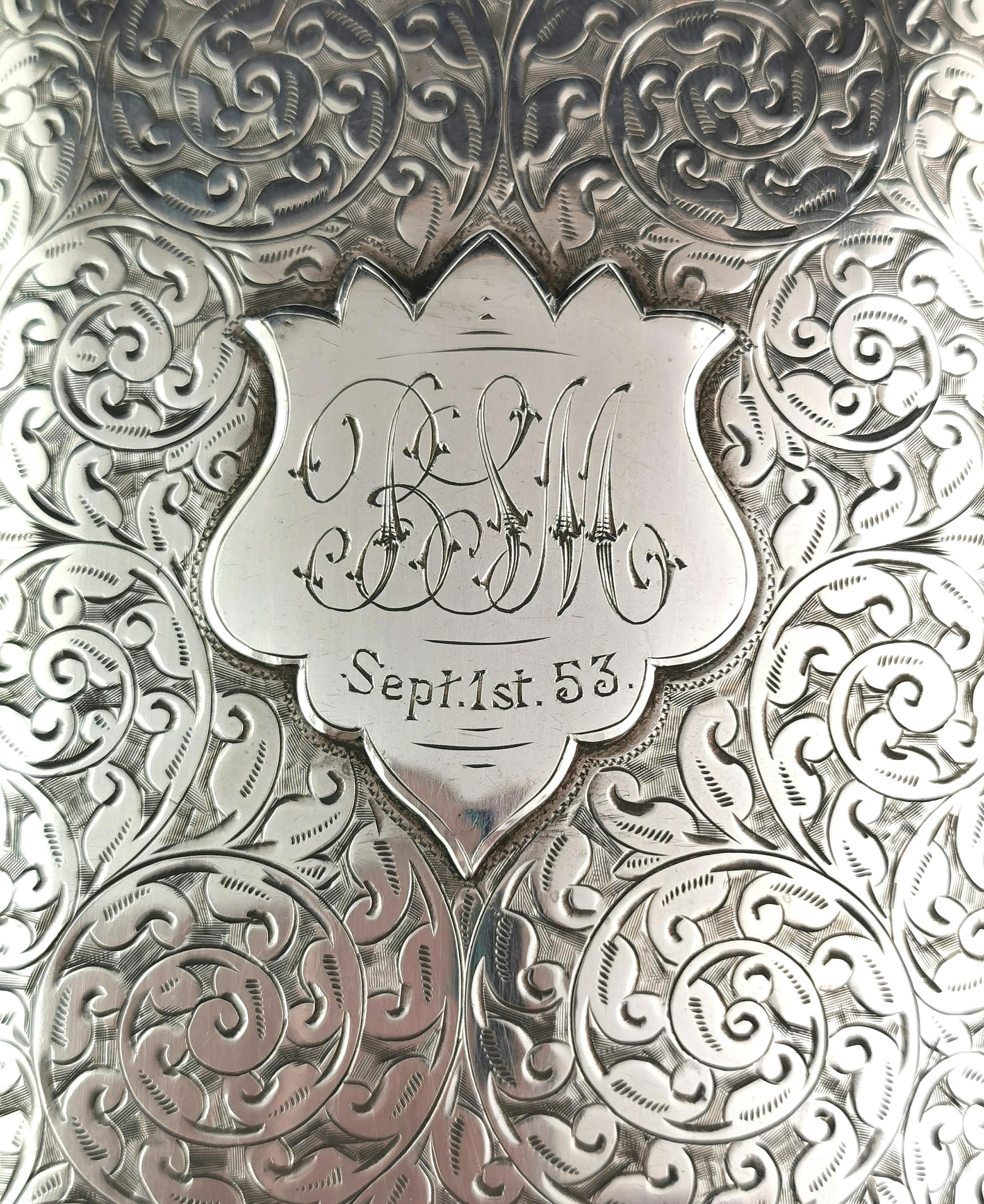Antique Victorian sterling silver cigar case, engraved  For Sale 3