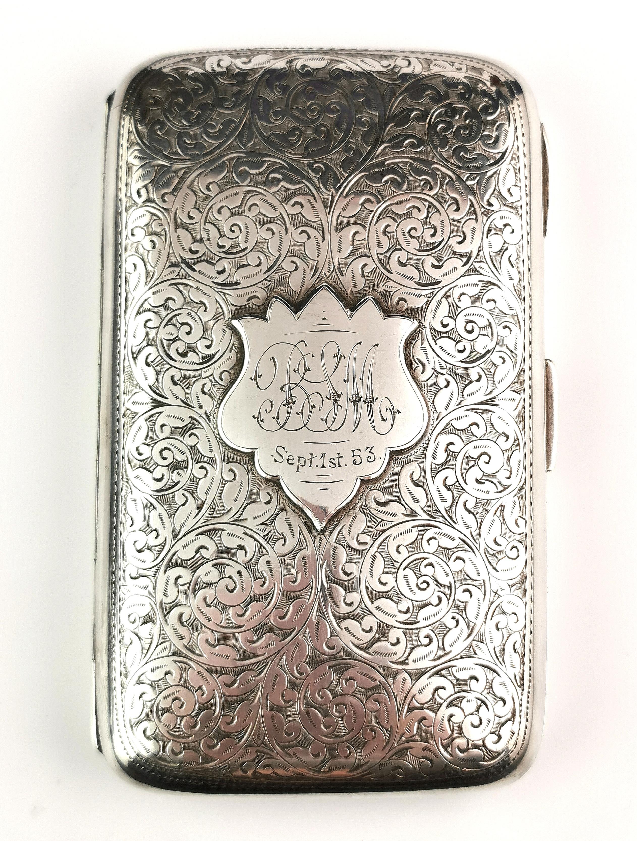 Antique Victorian sterling silver cigar case, engraved  For Sale 3