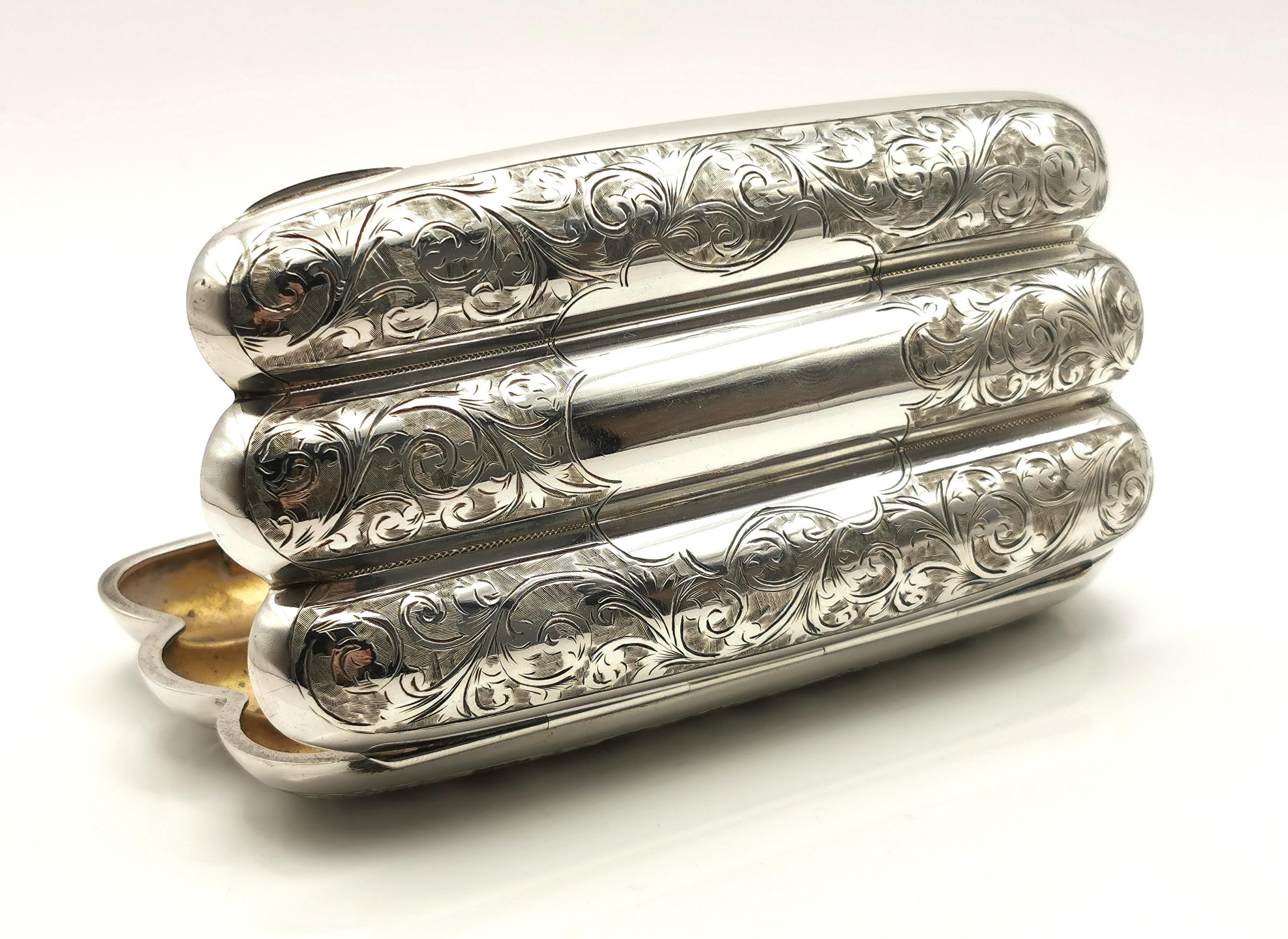20th Century Antique Victorian sterling silver cigar case, Engraved  For Sale