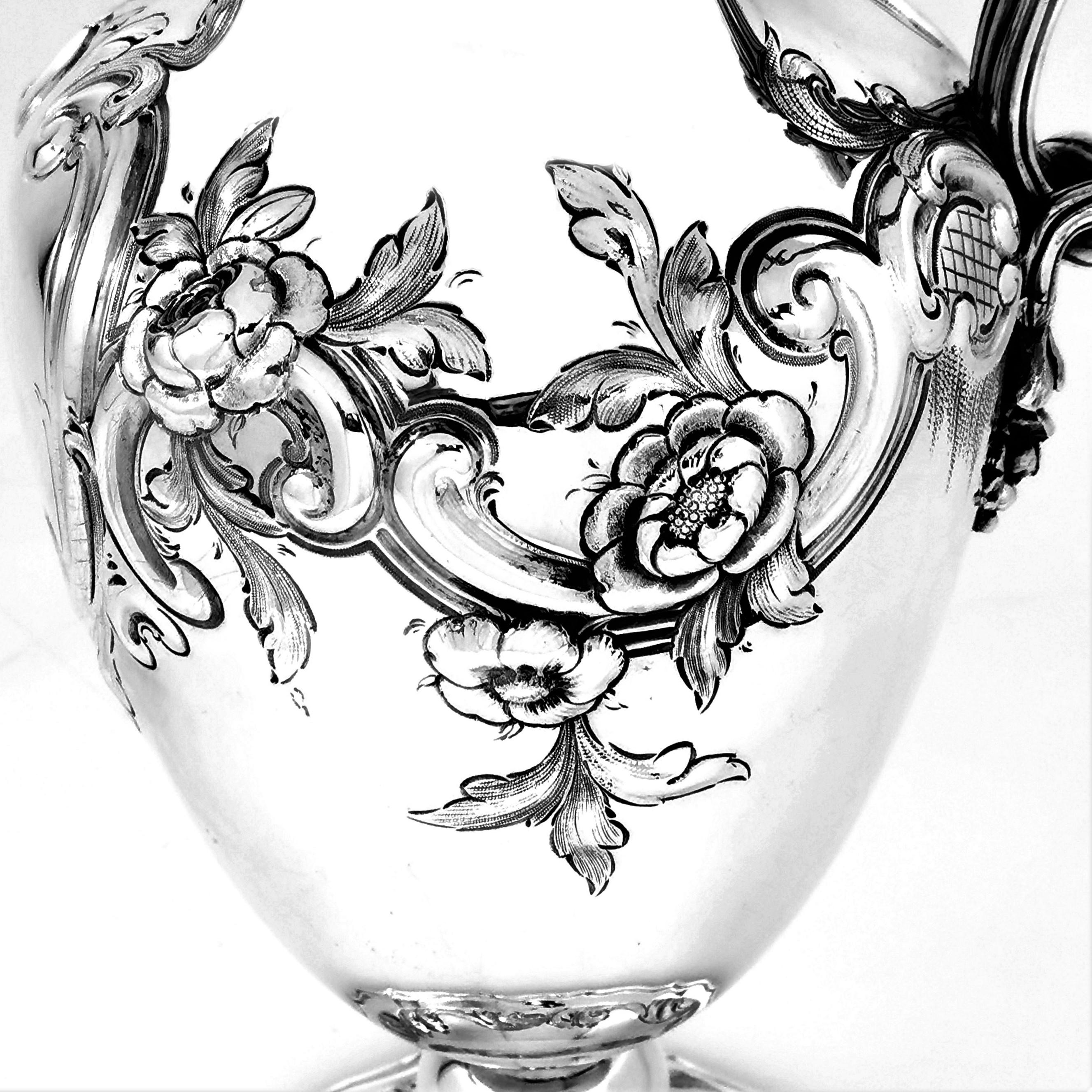 19th Century Antique Victorian Sterling Silver Claret Jug / Ewer / Pitcher 1869 Wine / Water