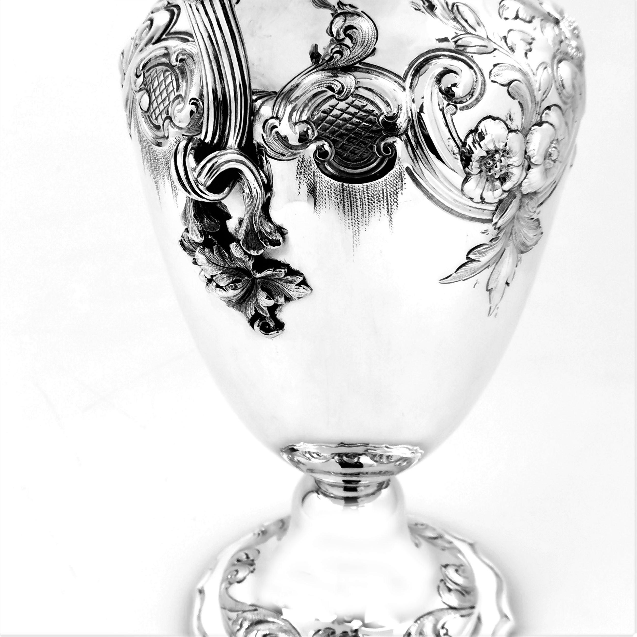Antique Victorian Sterling Silver Claret Jug / Ewer / Pitcher 1869 Wine / Water 3