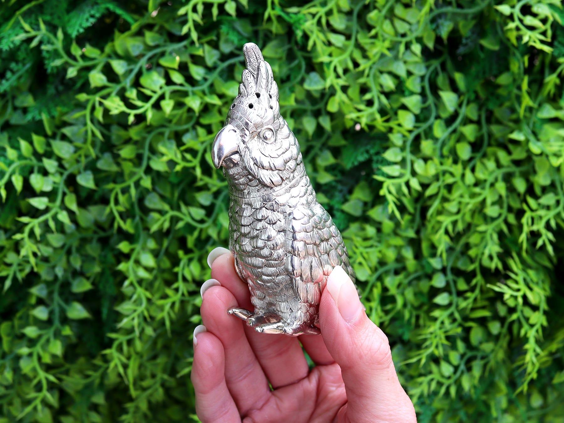Antike viktorianische Sterling Silber Kakadu Pepperette (Viktorianisch) im Angebot