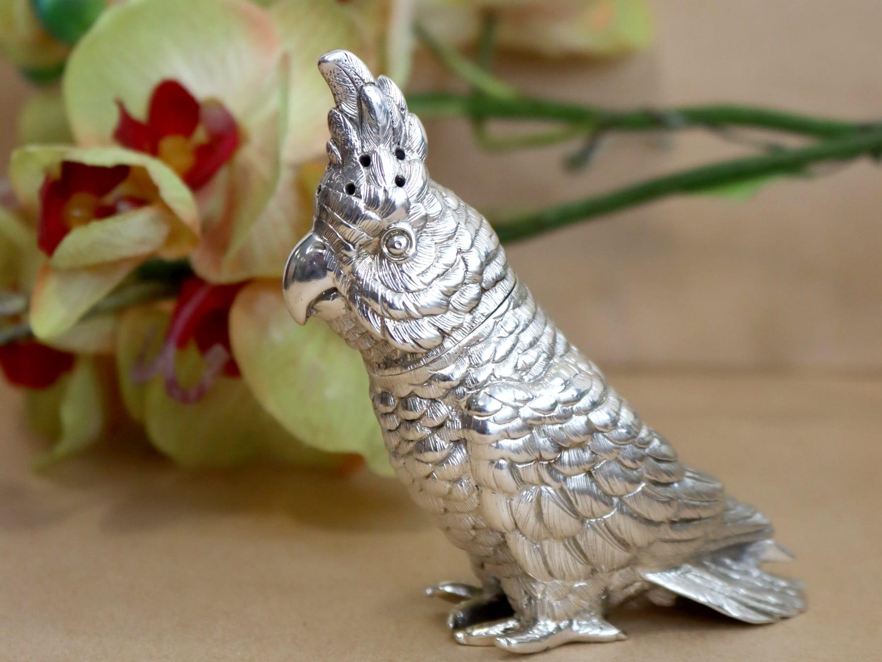 Antike viktorianische Sterling Silber Kakadu Pepperette im Zustand „Hervorragend“ im Angebot in Jesmond, Newcastle Upon Tyne