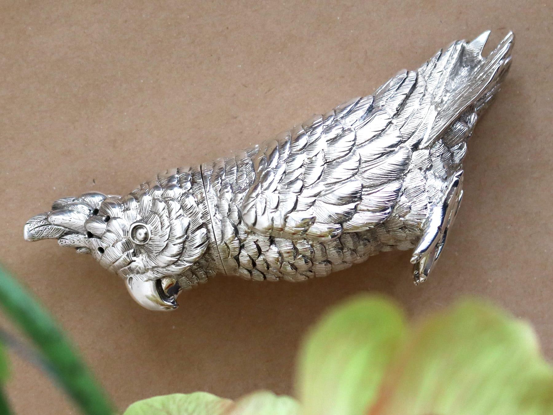 Antike viktorianische Sterling Silber Kakadu Pepperette (Frühes 20. Jahrhundert) im Angebot
