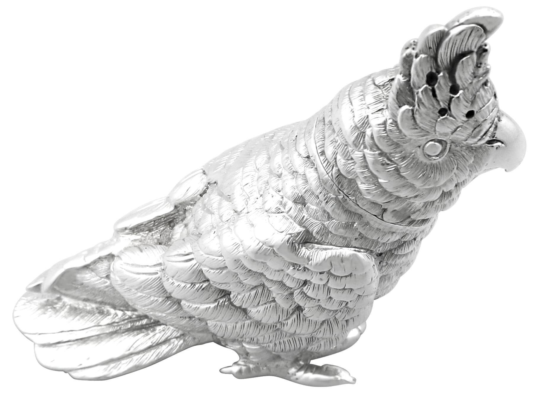 Antike viktorianische Sterling Silber Kakadu Pepperette im Angebot 1
