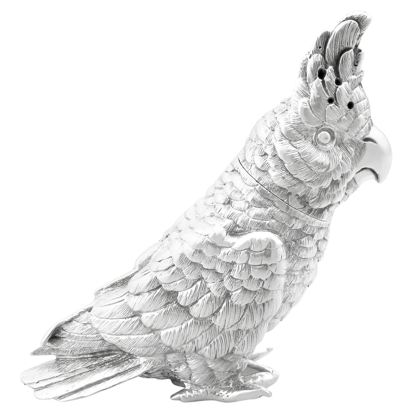 Antico cacatua vittoriano in argento Sterling Pepperette