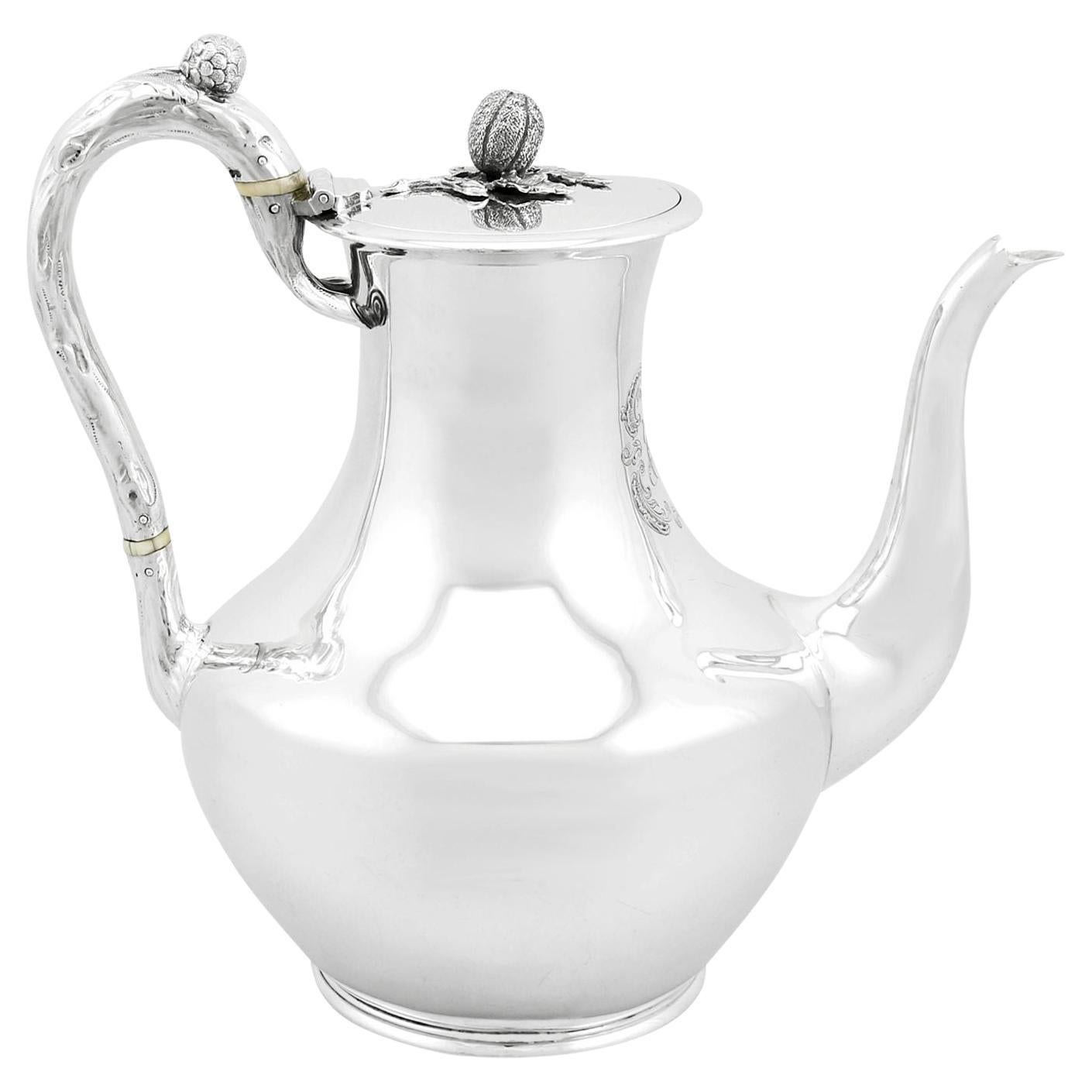 Antique Victorian Sterling Silver Coffee Pot (1851) For Sale