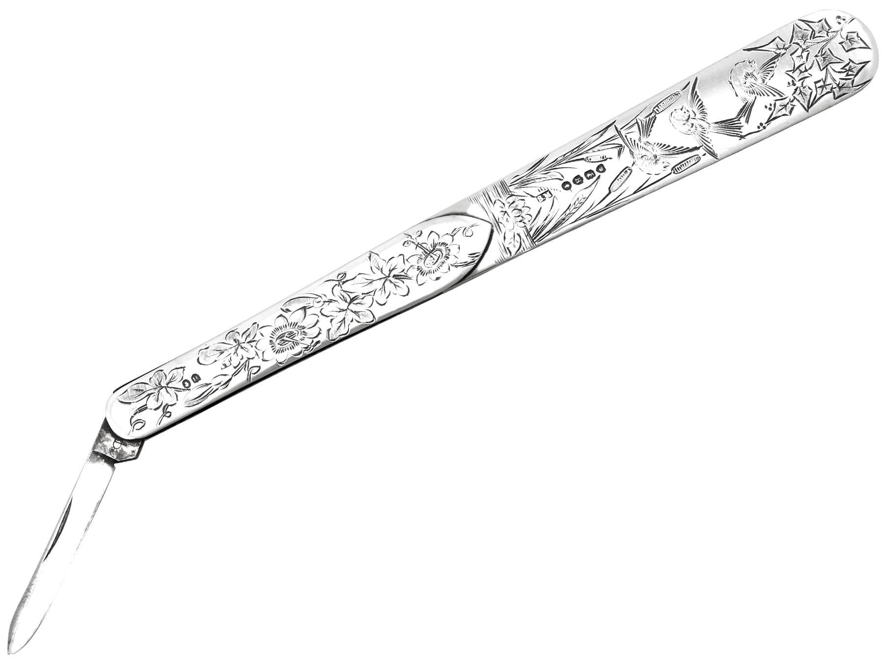 English Antique Victorian Sterling Silver Combination Fruit Knife / Letter Opener For Sale