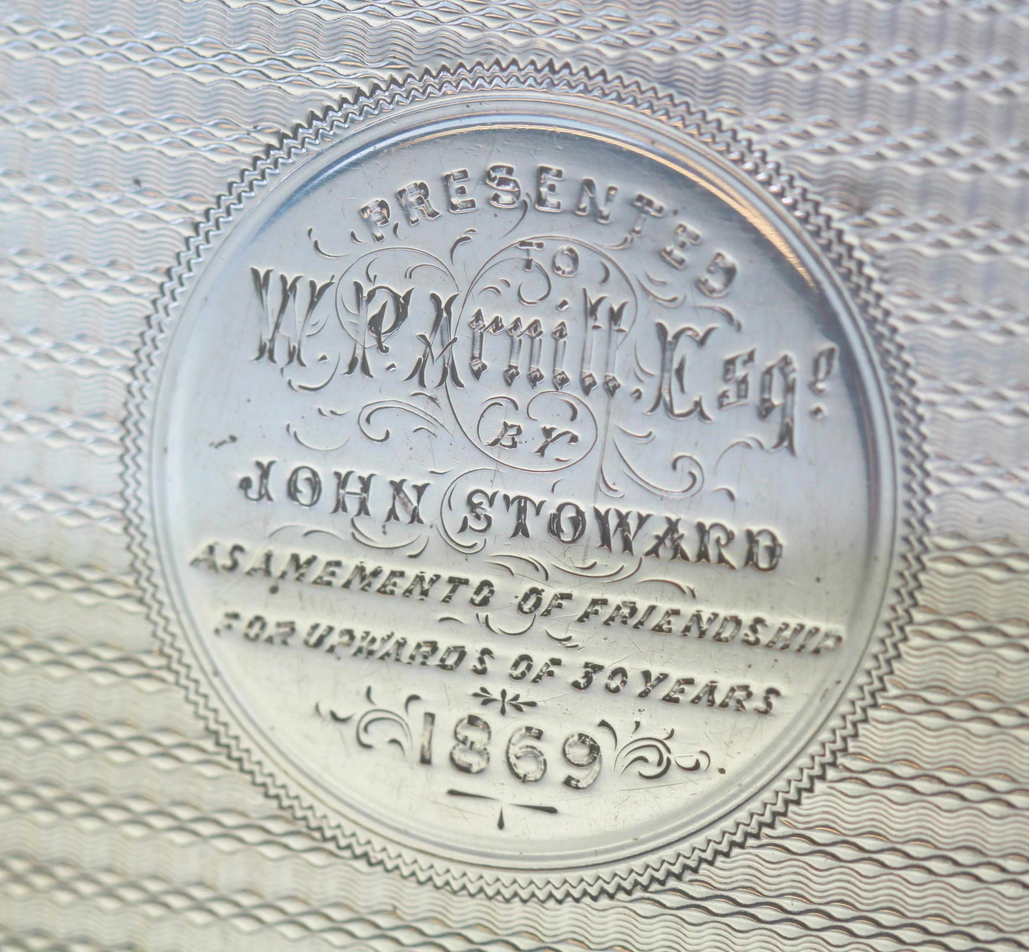British Antique Victorian Sterling Silver Commemorative Snuff Box, Robert Thornton, 1868