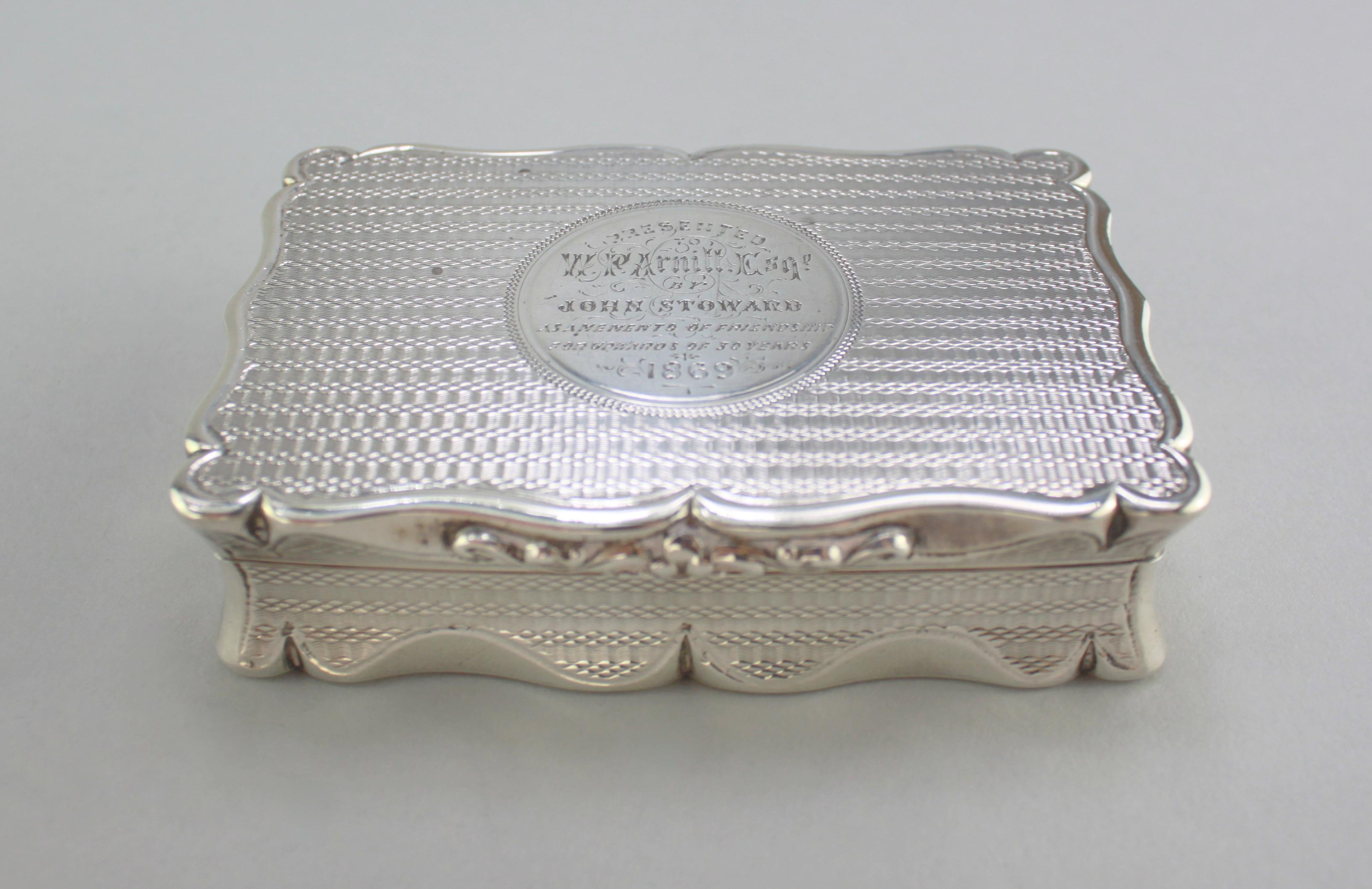 Antique Victorian Sterling Silver Commemorative Snuff Box, Robert Thornton, 1868 1
