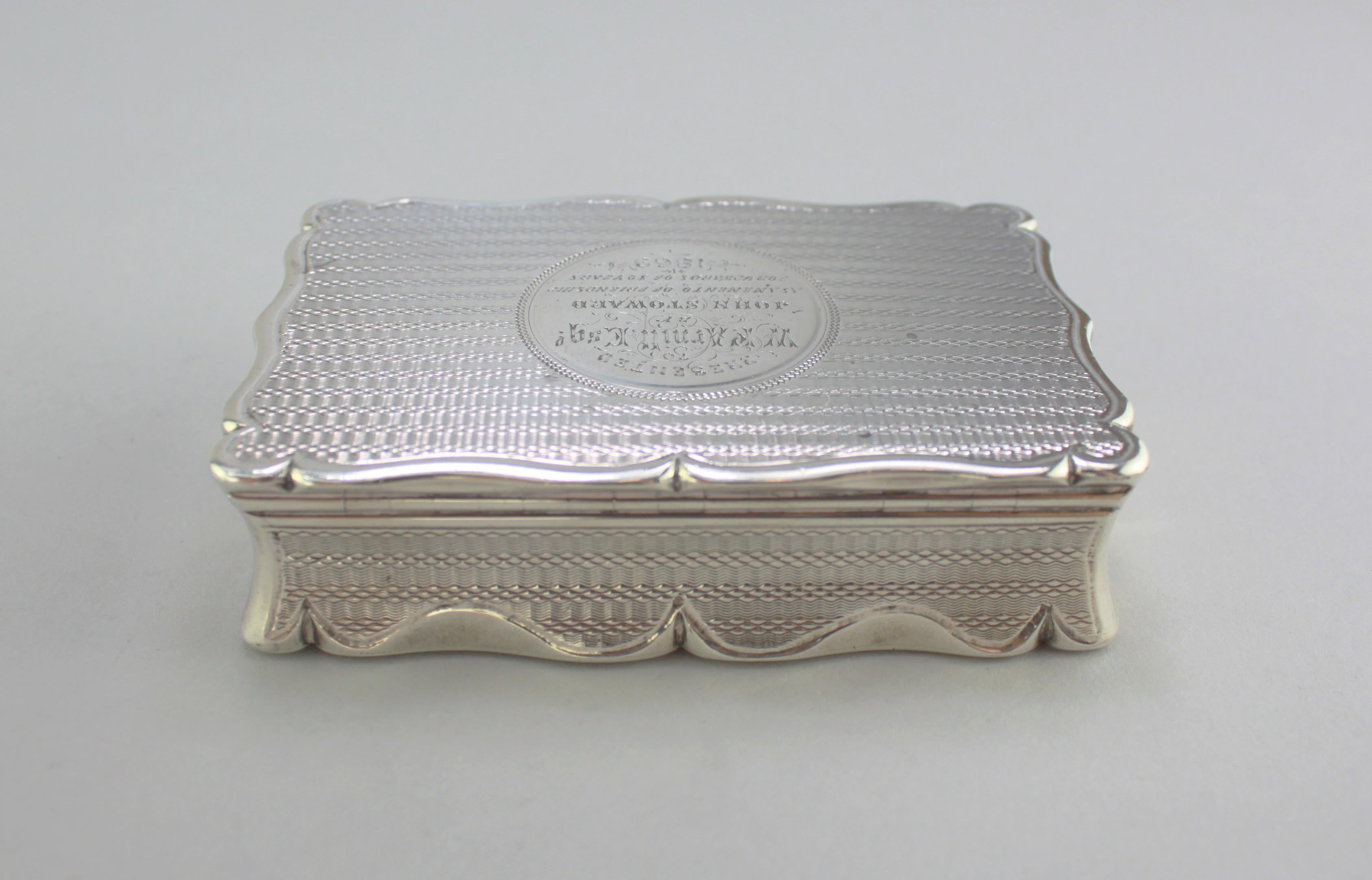 Antique Victorian Sterling Silver Commemorative Snuff Box, Robert Thornton, 1868 4