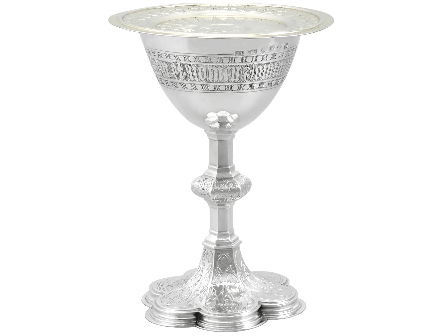 British Antique Victorian Sterling Silver Communion Chalice and Paten For Sale