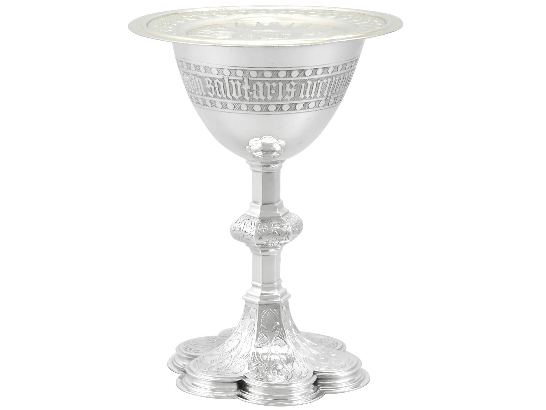 Mid-19th Century Antique Victorian Sterling Silver Communion Chalice and Paten For Sale