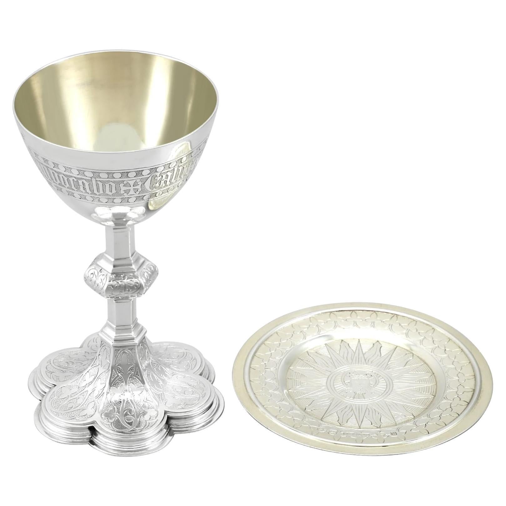 Antique Victorian Sterling Silver Communion Chalice and Paten For Sale