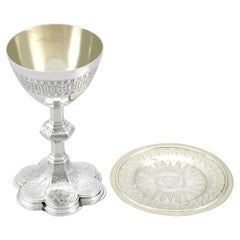 Antique calice de communion et patène en argent sterling de l'époque victorienne