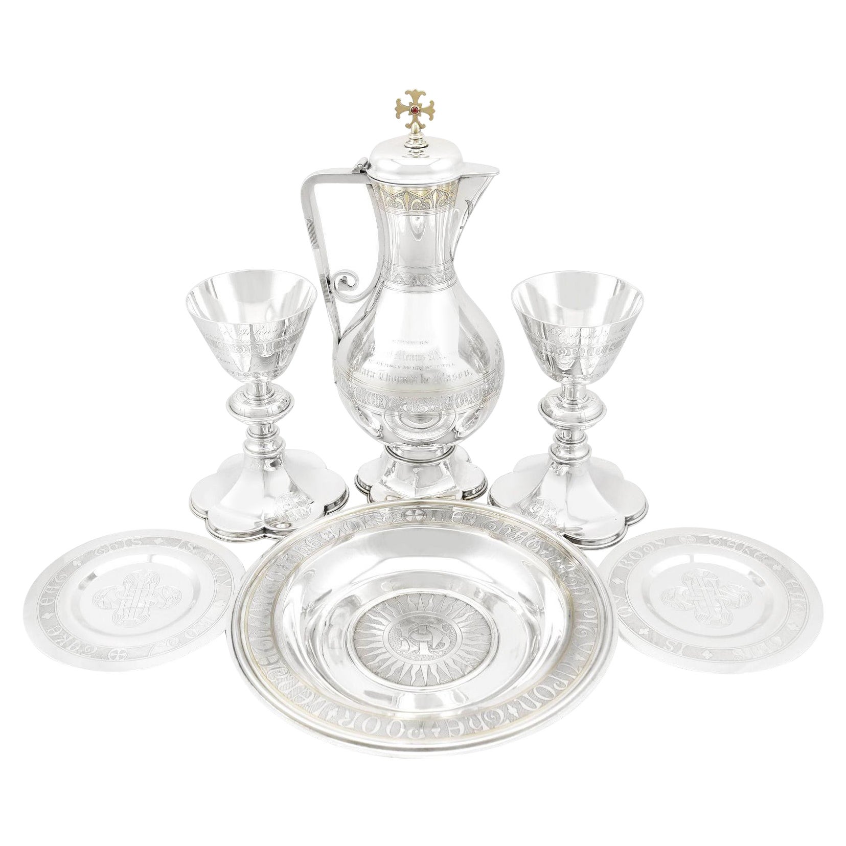Antico set da comunione vittoriano in argento sterling