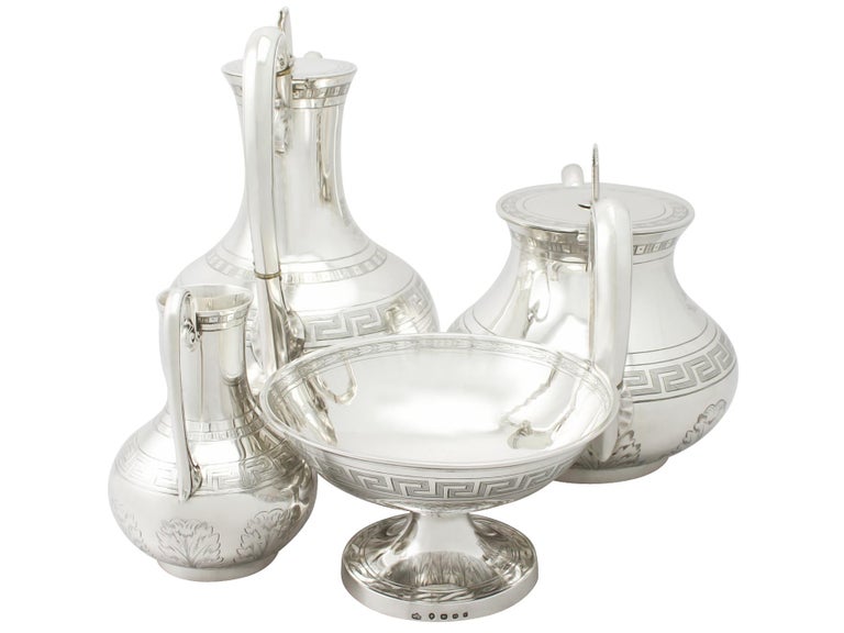 English Antique Victorian Sterling Silver Composite Four-Piece Tea and Coffee Service For Sale