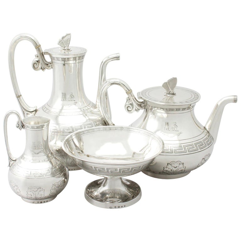 Antique Victorian Sterling Silver Composite Four-Piece Tea and Coffee Service For Sale