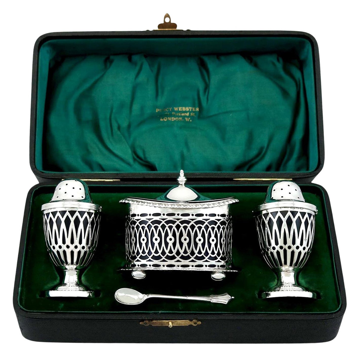Antikes viktorianisches Gewürzset aus Sterlingsilber, 1899