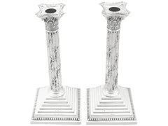 Antique Victorian Sterling Silver Corinthian Column Candlesticks