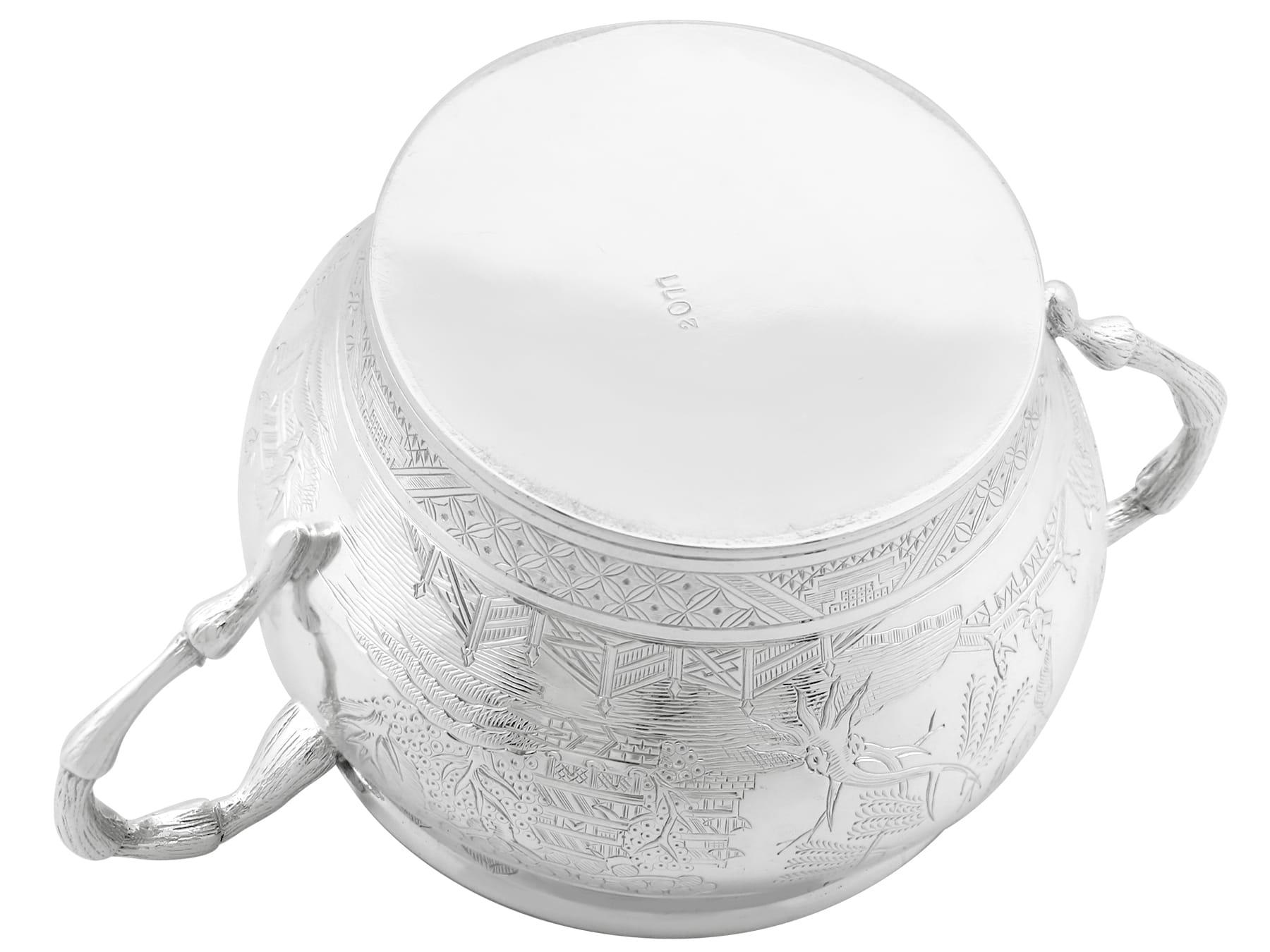 Antique Victorian Sterling Silver Cream Jug and Sugar Bowl (1884) For Sale 8