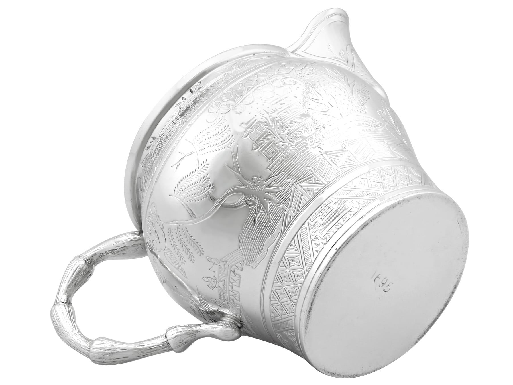 Antique Victorian Sterling Silver Cream Jug and Sugar Bowl (1884) For Sale 9