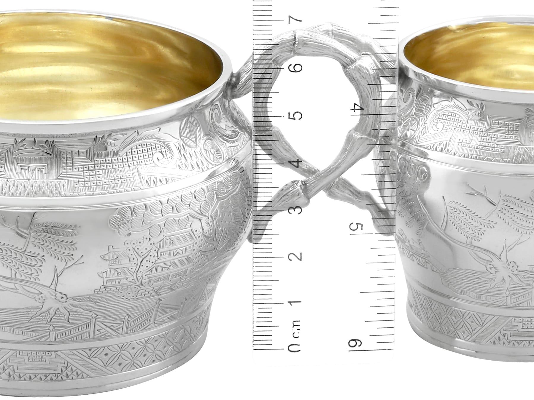 Antique Victorian Sterling Silver Cream Jug and Sugar Bowl (1884) For Sale 10