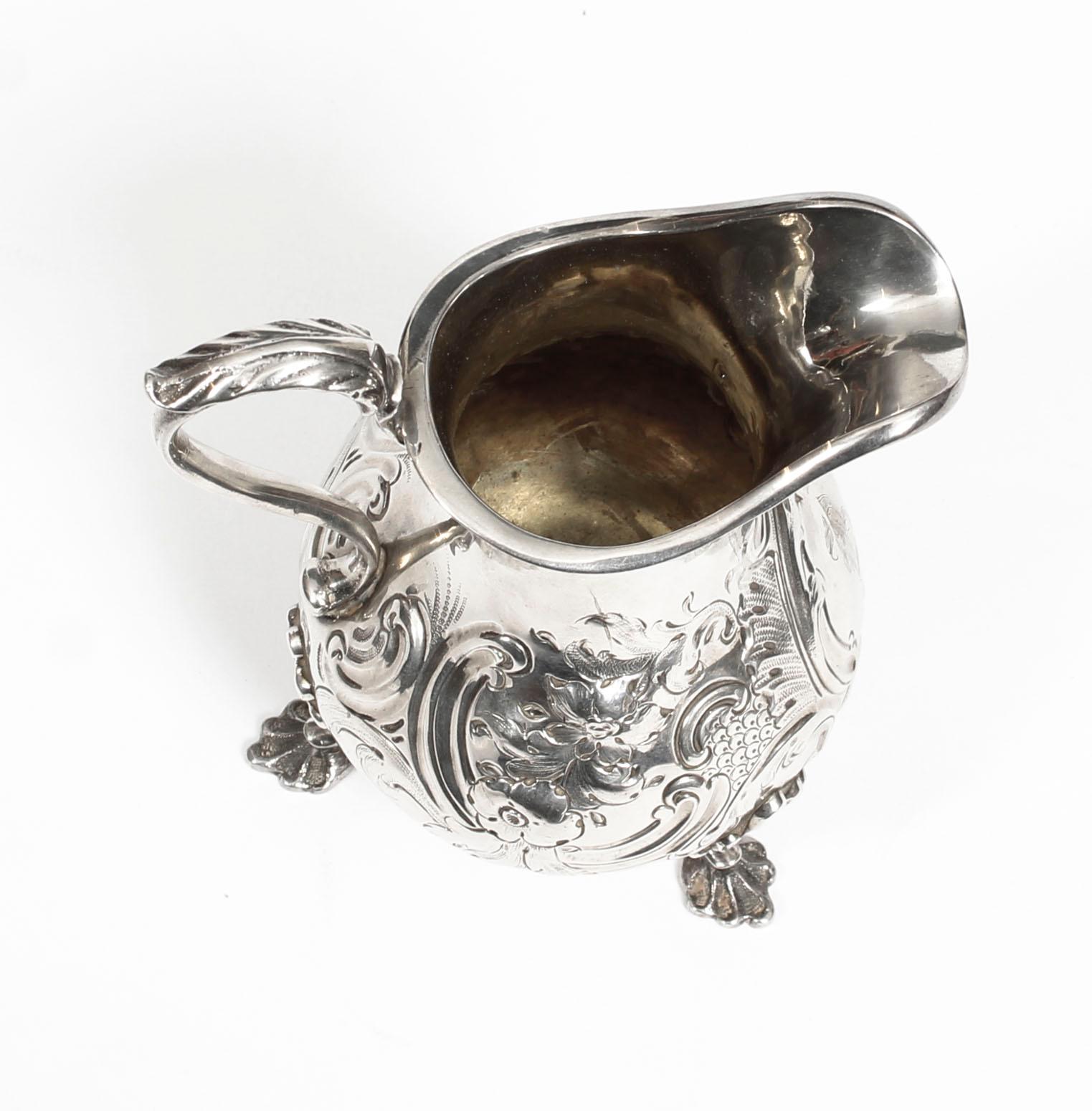 English Antique Victorian Sterling Silver Cream Jug London 1854, 19th Century