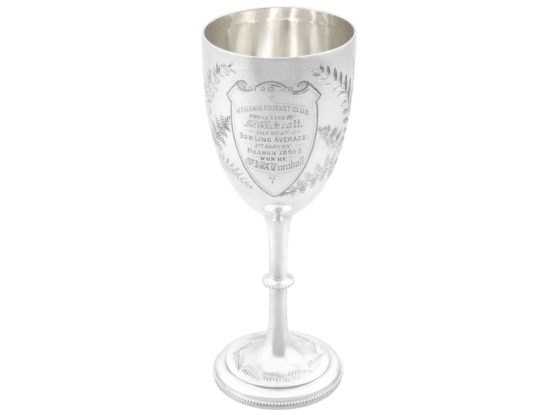 English Antique Victorian Sterling Silver Cricket Presentation Goblet and Tie Pin Set For Sale