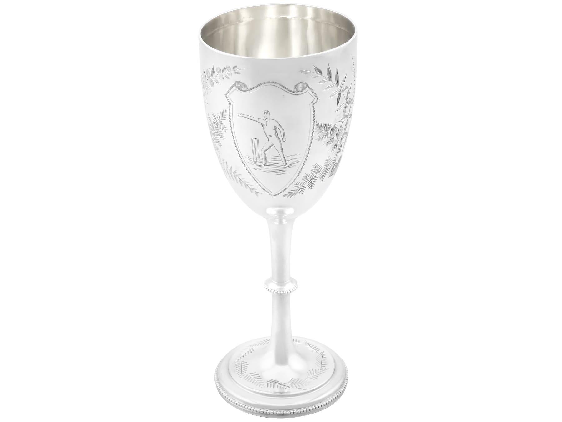 Antique Victorian Sterling Silver Cricket Presentation Goblet and Tie Pin Set In Excellent Condition For Sale In Jesmond, Newcastle Upon Tyne