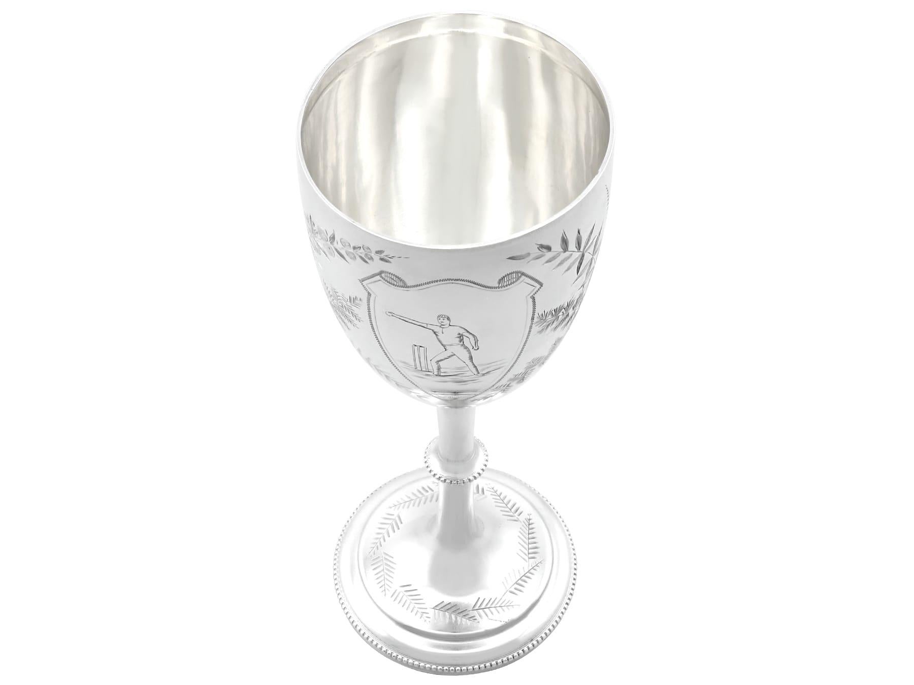 Late 19th Century Antique Victorian Sterling Silver Cricket Presentation Goblet and Tie Pin Set For Sale