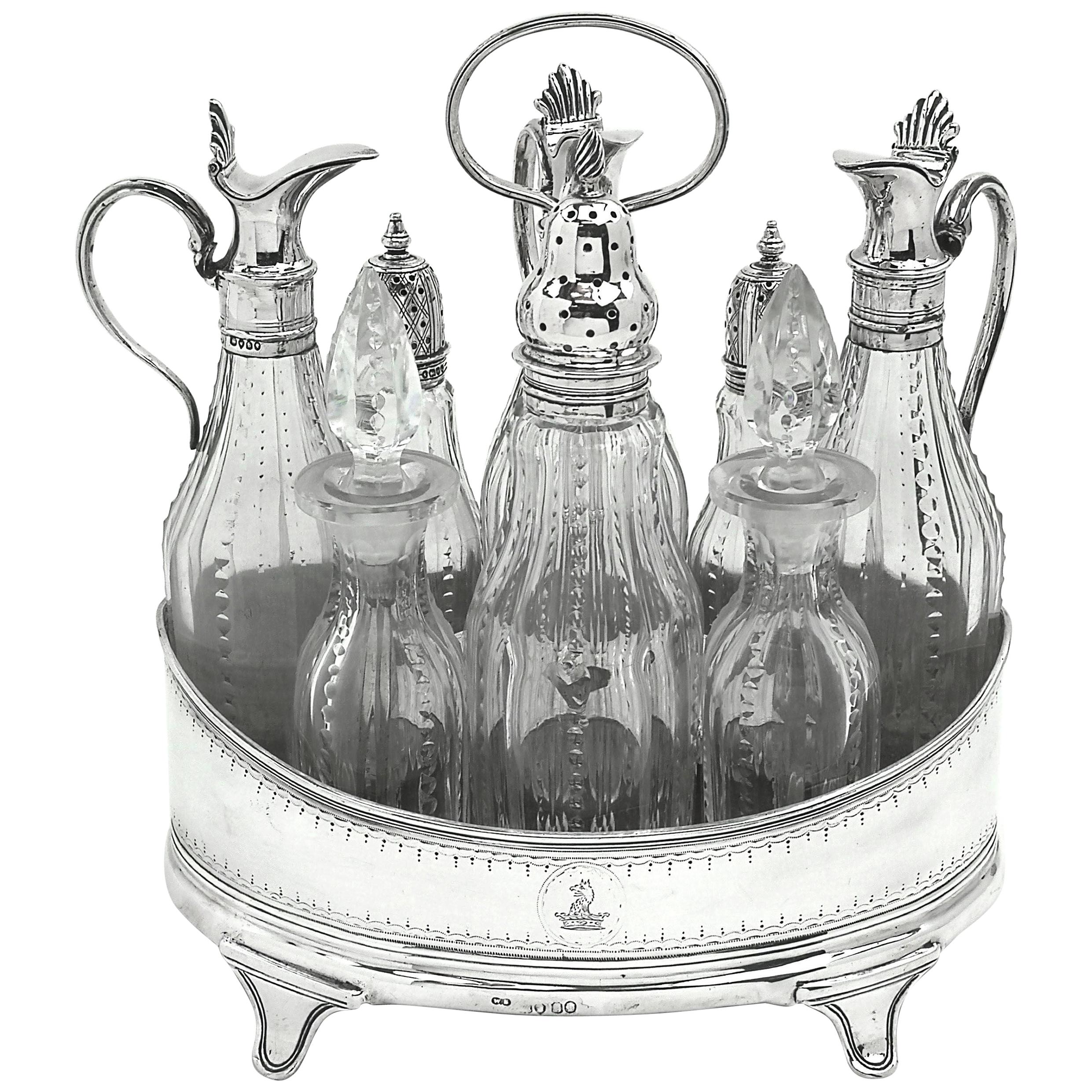 Antique Victorian Sterling Silver Cruet Set / Cruet Stand with Condiment 1860