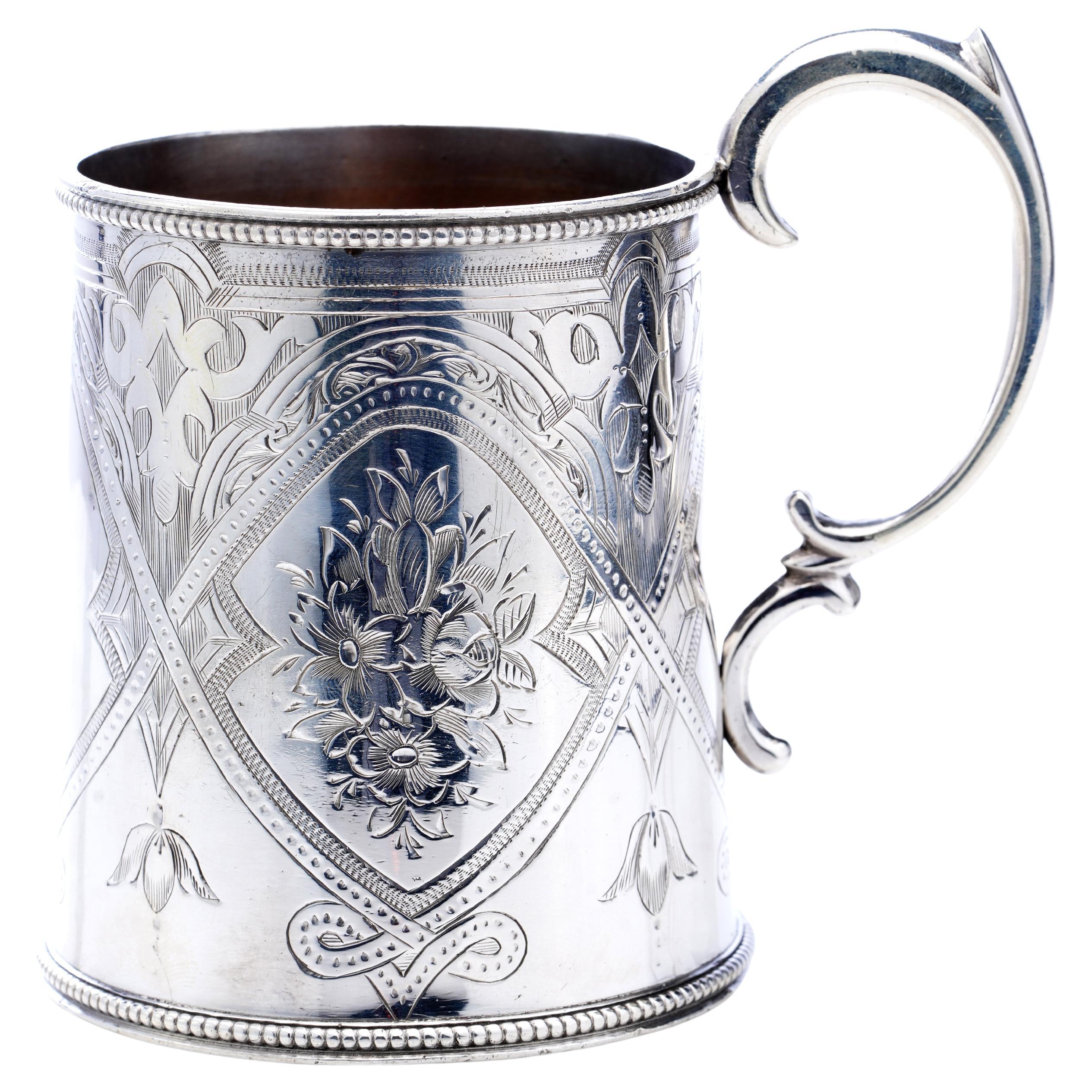 Antique Victorian Sterling Silver Decorative mug with handle