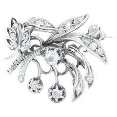 Antique Victorian Sterling Silver 
Diamond Floral Brooch