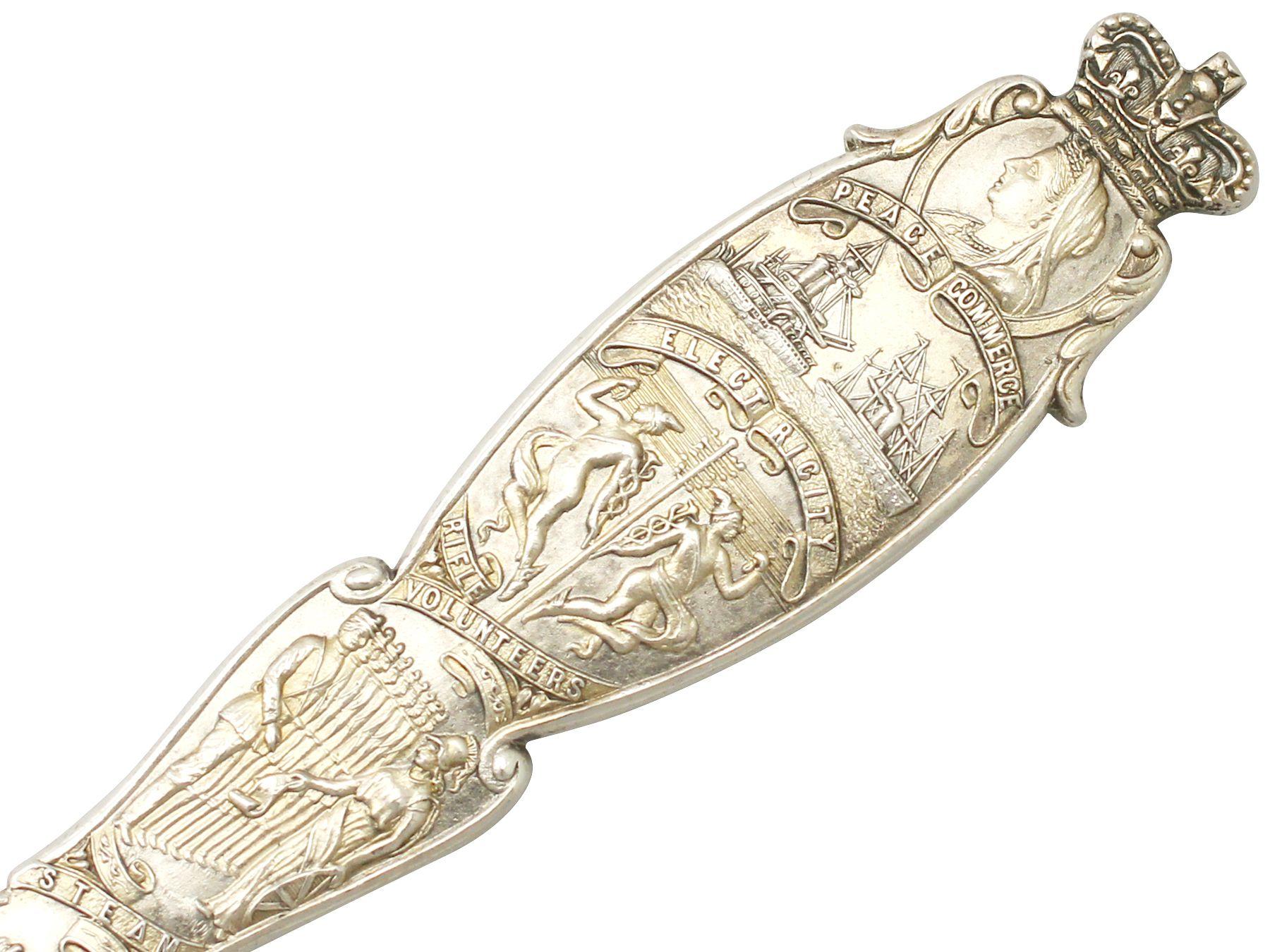 Antiker viktorianischer Jubiläumslöffel aus Sterlingsilber mit Diamanten (Spätes 19. Jahrhundert) im Angebot