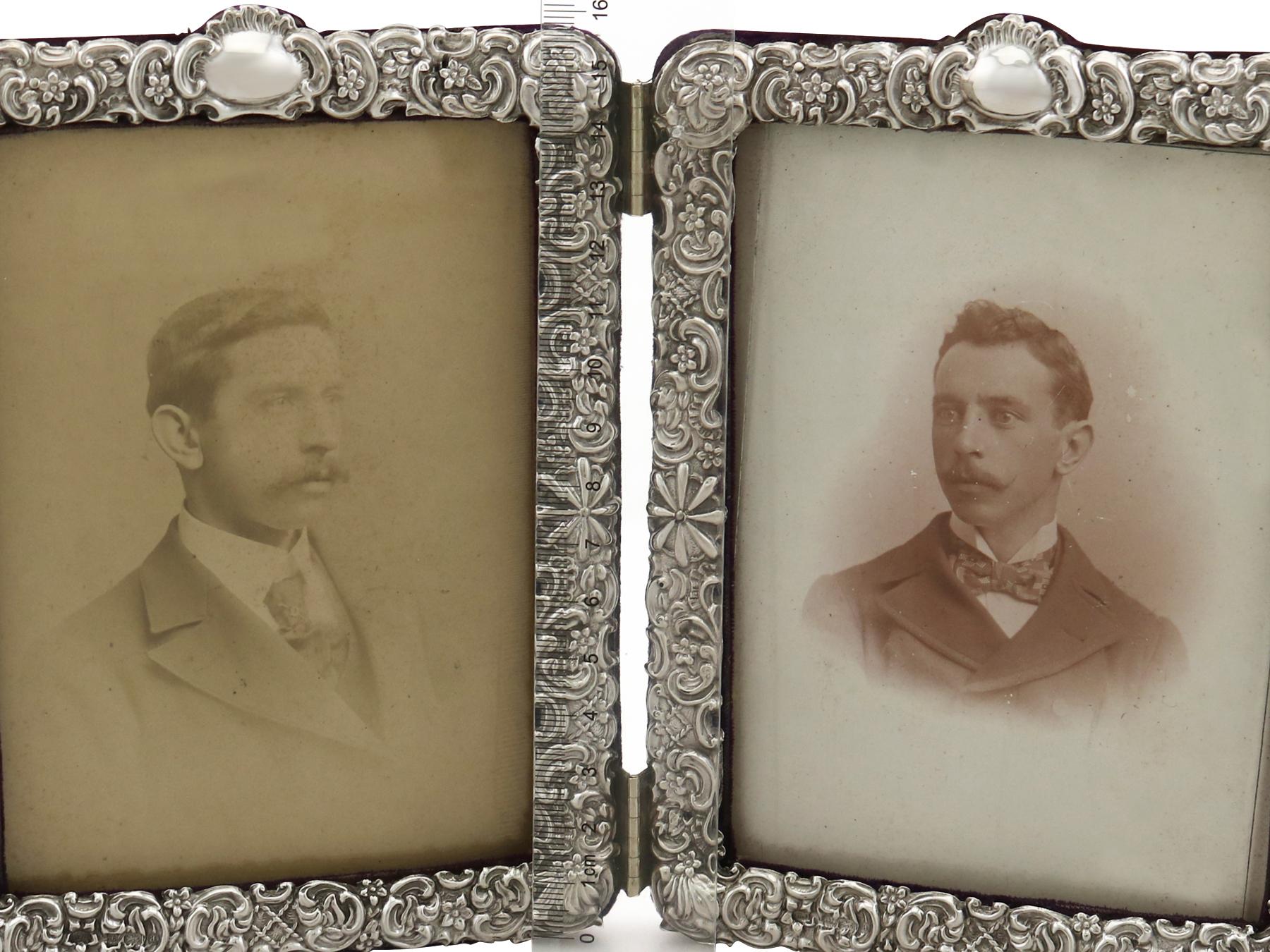 Antique Victorian Sterling Silver Double Photograph Frame, 1900 4