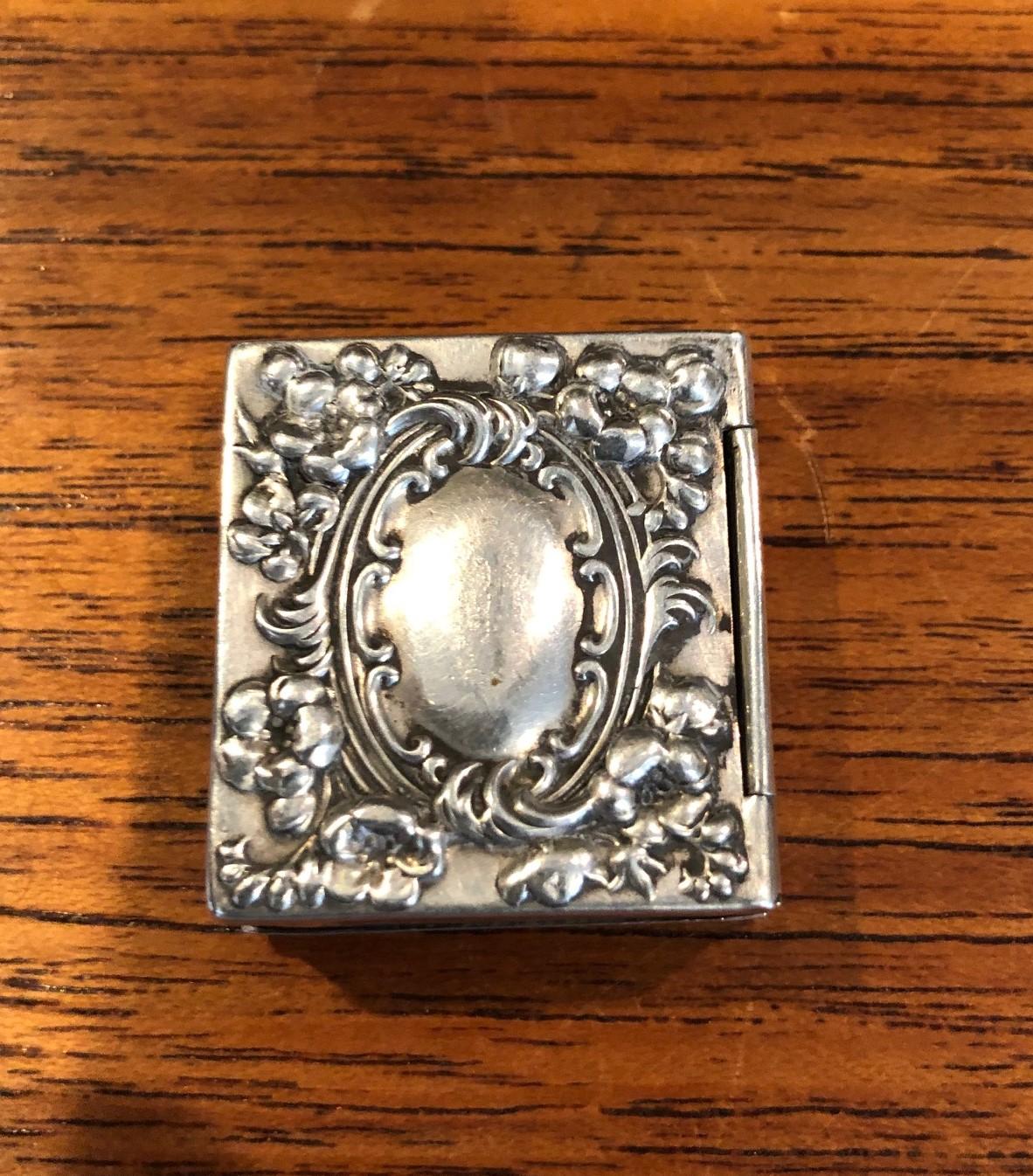Antique Victorian Sterling Silver Double Sided Stamp Box by Whiting Mfg. For Sale 1